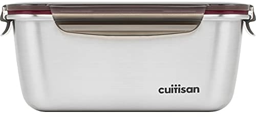 CANDL Cuitisan (Flora) Recipiente hermético de Acero Inoxidable con Tapa de Clip, Apto para microondas + Horno, Rectangular, Recipiente para Alimentos, EC7-SS08, (22,0cm x 15,7cm x 9,5cm / 1800ml)