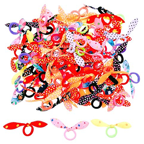 JZK 100 x Bunt Kaninchen Hase Ohr Haargummis Mädchen Haar Bands Haargummis für Kinder Mädchen Mitgebsel Geschenk Gastgeschenk Party Favors