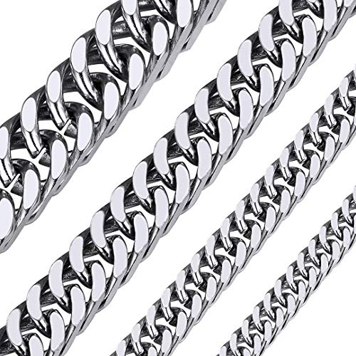 ChainsHouse Kette für Herren Panzerkette Damen Edelstahl Halskette 46cm Männer Robuste Kette 7mm Miami Kette Silber Gliederkette ohne Anhänger Massiv Kubanische Kette Halsschmuck für Ehemann