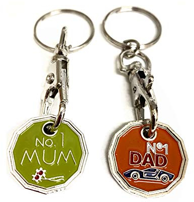 UK Phoenix Einkaufswagenchip Schlüsselanhänger, 12-seitig, 1 Pfund, Münzform, Shop, Schlüsselanhänger, Token, Spind, Fitnessstudio, Einkaufskorb, Asda Aldi Lidl Tesco (Nr. 1 Mum & No 1 Dad)), gelb, S,
