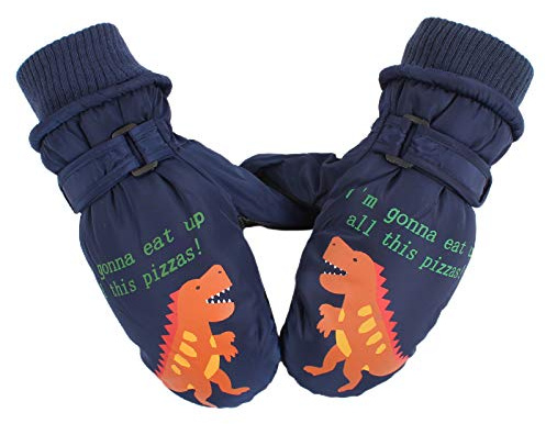 XIAOHAWNG Bambino e Bambina Dinosauro Impermeabile Inverno Guanti per Bambini Guanti Ragazzi e Ragazze 2-8 Anni