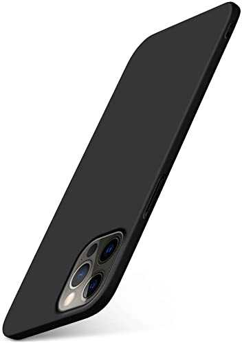 moex Alpha Case für Apple iPhone 12 Pro Max Hülle Ultra Dünn, Schutzhülle mit erhöhtem Kameraschutz, Slim Cover Hardcase Backcover, Dünnste Handyhülle Minimalistisch, Matt Schwarz