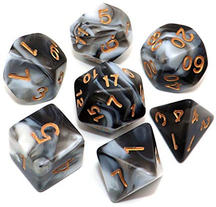 CREEBUY Polyedrisches Würfelset für Dungeon and Dragons, MTG, Rollenspiele, D20, D12, D10, D8, D6, D4, Schwarz-Weiß