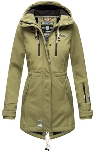 MARIKOO Damen Übergangsjacke Softshellmantel wasserdicht mit Kapuze Zimtzicke Olive Gr. XL