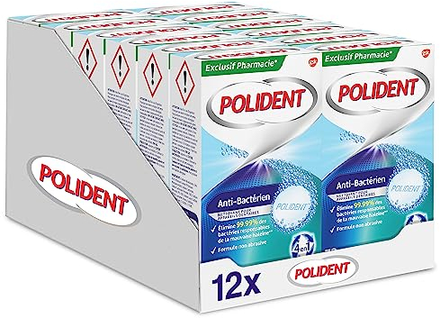 Polident Nettoyant Antibactérien, Pour Prothèses Dentaires Partielles ou Complètes, Formule Non Abrasive, lot de 12x72 Comprimes