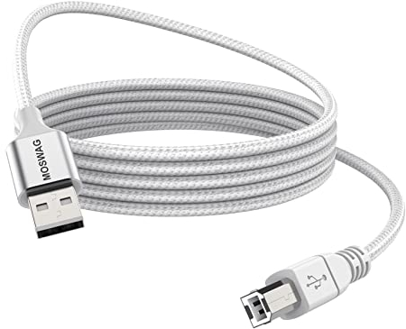 MOSWAG Câble Imprimante, USB 2 Mètres 2.0 A Mâle vers USB B Scanner Cordon Printer, USB Cable A vers B 2.0 Nylon Tressé Compatible avec HP, Dell, Brother, Xerox, Samsung et autres (1M)