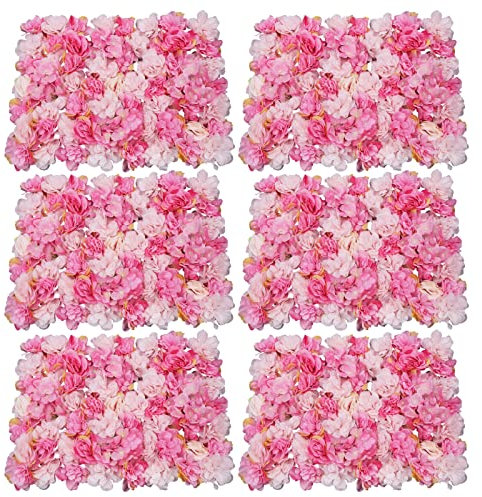 Fichiouy 6 PCS Fleurs Artificielles Panneaux Muraux Blush Soie Rose Hortensia Fleur Mur Tapis Écran Treillis pour La Maison De Mariage Toile De Fond Lieu Photo Photographie Mur Décor Panneaux