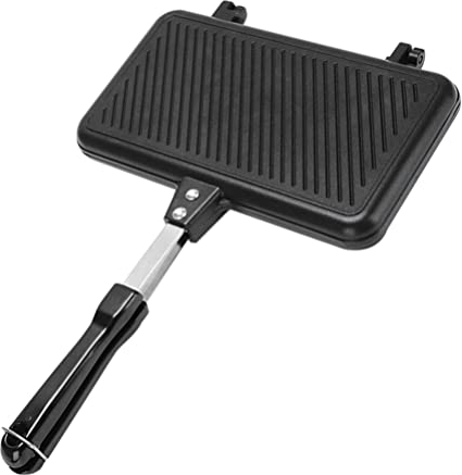 Kichvoe Campingkocher Toast Maker Doppelseitig Sandwich Bratpfanne Backwaren Backplatte Sandwich Backform Nicht Stick Flip Grill Backpfanne für Toast (Schwarz) Monkey Toaster XL