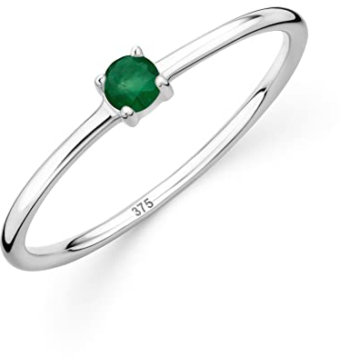 OROVI Damen Goldschmuck, Verlobungsring mit Smaragd, Gold Ring mit Solitaire Edelstein Geburtsstein grün, 9 Karat (375) Weißgold