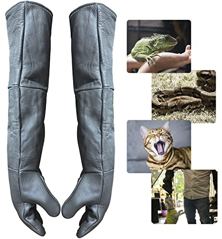 PeSandy Anti-Morsure Gants de Manutention pour Animal, Sécurité Cuir Gants de Travail pour Le Toilettage, la Manipulation Chien, Chat, Oiseau, Serpent, Lézard, Reptile - Gants de Protection (Marron)