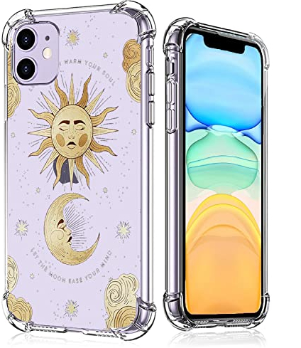 Sonne und Mond Hülle kompatibel mit iPhone 11, ästhetische Kunsthülle für Männer und Frauen, trendige, einzigartige weiche TPU-Schutzhülle für iPhone 11