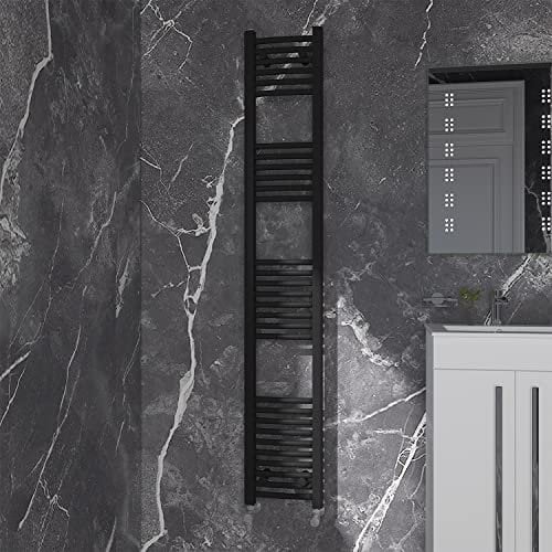 NRG Black Curved Central Heating Towel Rail Bathroom Heated Rad Radiators Ladder Warmer - 1800×300mm