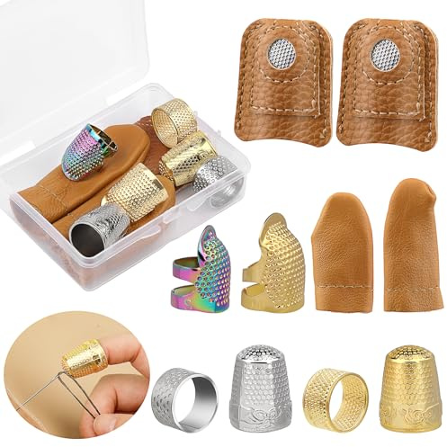 10 PCS Hand-Working Sewing Thimble, Metal Finger Shield Ring | Leather Coin Finger Protectors, Sewing Thimble Rings Cap Metal Shield for Knitting Quilting DIY Craft Tools