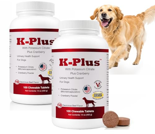 K-Plus Potassium Citrate Plus Cranberry Supplement for Dogs - UTI Remedy Chewable Tablets - Supports Bladder Health - for Every Dog Breed, 200 Chewable Tablets