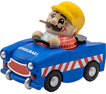 Seiffener Volkskunst Räuchermann Trabi Bauarbeiter, 10 cm hoch, original Erzgebirge