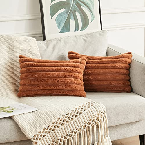 Joyouth 2er Set Doppelseitige Plüsch Samt Kissenbezüge Weiche Künstliche Pelz Kissenbezüge Dekorativ für Couch Sofa Schlafzimmer Wohnzimmer Zuhause 30x50 cm Braun