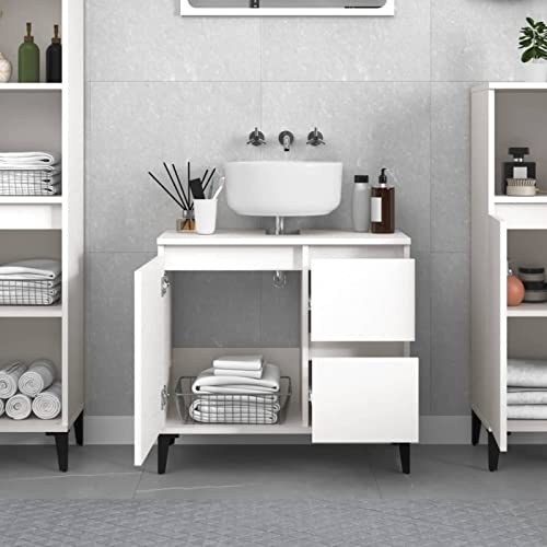 Tidyard Waschbeckenunterschrank, Unterschrank, Waschtischunterschrank, Badezimmerschrank mit 2 Schubladen und 1 Fach mit Tür, Badschrank, Holzwerkstoff Weiß 65x33x60 cm