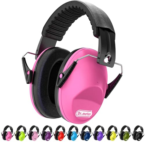 Dr.meter Cascos Antiruido Niños, Cascos Insonorizados Protectores de Oído para Niños Protectores Auditivos Cascos Ruido Orejeras Antiruido con Almohadillas Suaves Rosa Roja