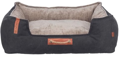 TRIXIE Hundebett BE Nordic Föhr 60x50 cm in schwarz/Sand – eckiger Hundekorb für kleine & große Hunde - gemütliches Hundekörbchen mit praktischem Tragegriff - weich & waschbar - 36590