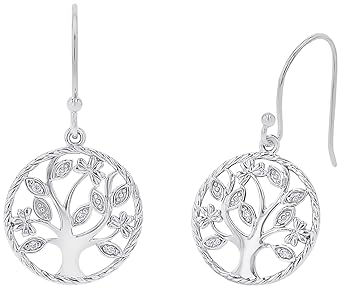 Amor Ohrhänger 925 Sterling Silber Damen Ohrschmuck, mit Zirkonia synth., 3,2 cm, Weiß, Lebensbaum, Kommt in Schmuck Geschenk Box, 2037656