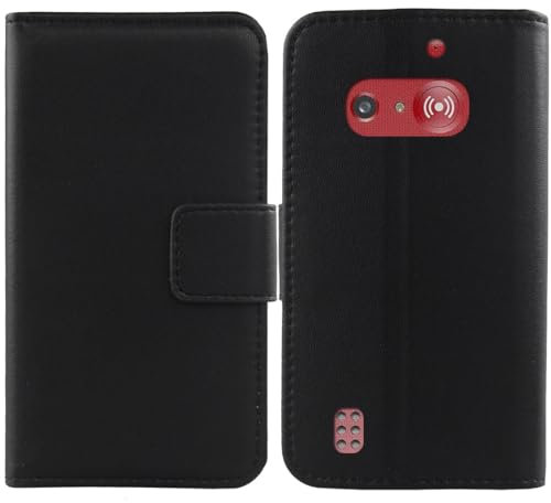 Tnviud Flip Folio Veritable Cuir Housse Coque Etui TPU Silicone Cas pour Doro 1880/1881 2.4 Premium Cover Case Couverture Protecteur Portefeuille Genuine Leather Book Wallet (Noir)