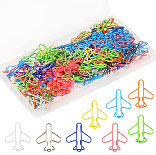 100 Stück Büroklammern in Flugzeugform, Regenbogen, kreative Büroklammern, lustige, niedliche Büroklammern, Metallflugzeug, Lesezeichenklammern für die Organisation von Büro- und Studentendokumenten