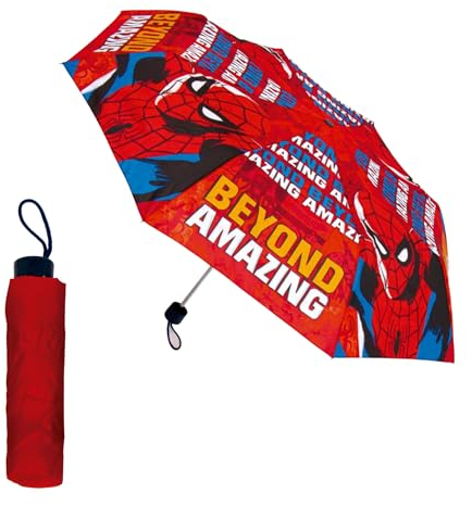 Marvel Spiderman Kompakter Faltschirm, Kinderschirm, Hochfeste Struktur, Klassischer Regenschirm im Spiderman Design – Schwarz