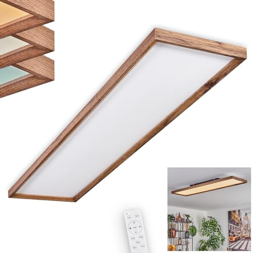 LED Deckenleuchte Longvic, dimmbare Deckenlampe aus Metall/MDF/Kunststoff in Schwarz/Holzoptik/Weiß, 36 Watt, 350-4300 Lumen, 2700-6500 Kelvin, 120 cm, dimmbar/Lichtfarbe änderbar über Fernbedienung
