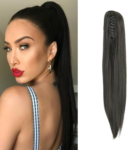 Dcbaboo Ponytail Extension Pferdeschwanz Haarteil Zopf Extension mit Klammer Gerade Lang Haarverlängerung Zopf Clip Synthetik Glatt Pferdeschwanz Haarextension, 50cm Dunkelbraun