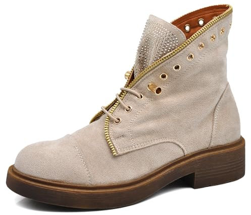 IF Fashion Stivaletti Stivali Anfibi Scarpe da Donna Lacci Elasticizzati Strass MP362-1 Beige 36