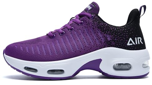 M MAGPER Air Laufschuhe Damen Arch Support Sportschuhe mit Luftpolster Turnschuhe Stoßfest Tennisschuhe Leicht Atmungsaktiv Joggingschuhe Bequem Walkingschuhe - Schwarz Lila - 40 EU