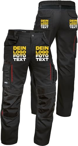Uvex Tune-up Arbeitshose zum selbst Bedrucken - Arbeitshosen lang zum selber gestalten mit Text, Bild, Logo - Schwarz/Rot - 54