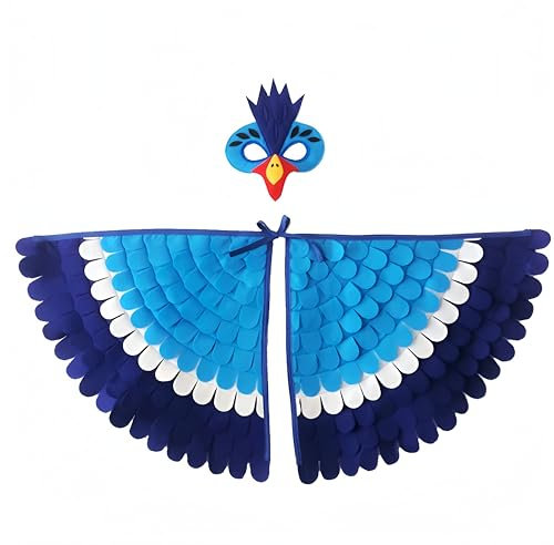 Proumhang Disfraz de alas de pájaro para niños de 3 a 8 años,Disfraz de búho de pájaro y Pavo Real,máscara de Ojo de Fieltro para niños y niñas y Conjunto de alas,Halloween,Estilo X1