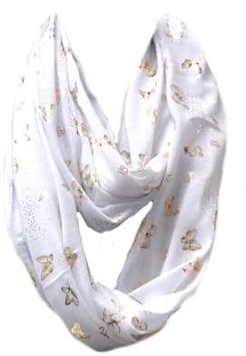 Generic Jersey Loop Schal Tuch Halstuch Rundschal Schlauchschal Schmetterling Sterne glitzer (Weiß Schmetterling)
