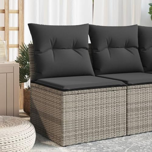 ZEYUAN Gartensofa ohne Armlehnen mit Kissen Grau Poly Rattan, Balkonmöbel, Gartenlounge, Gartenmöbel, Balkon Sofa, Terrassen Sofa, Terrassenmöbel - 366135