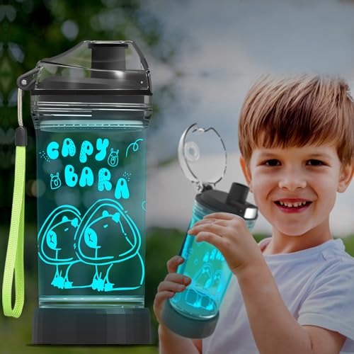 Ammonite Capybara Kinder Wasserflasche mit 3D leuchtenden LED Licht - 14 OZ Tritan BPA frei - Kreative Ideal Travel Cup Geschenk für Schule Kind Junge Mädchen Kind Urlaub Camping Picknick