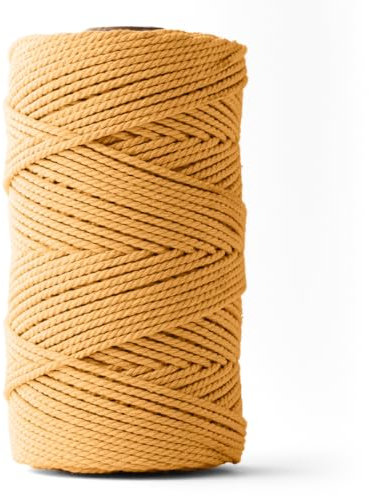 LEDENT Makramee Garn (3mm, 120M, Senfgelb) - Doppelt gedrehtes Seil aus 100% Recycelter Baumwolle zum Basteln - Dickes Makramee Garn für kreative Projekte