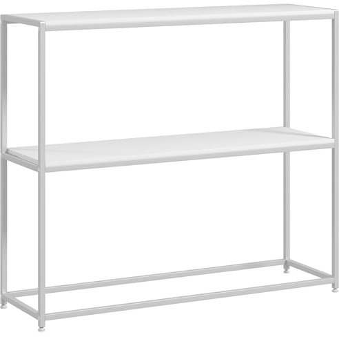 HOMCOM Mesa Consola Recibidor Mesa de Entrada con Estante Abierto y Estructura de Acero Antivuelco para Salón Pasillo 100x30x87 cm Blanco