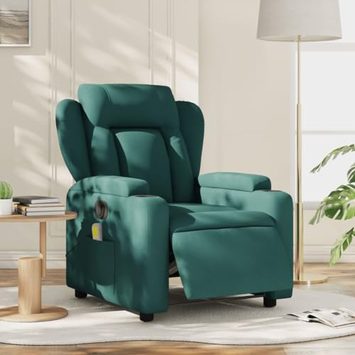 Homgoday Massagesessel Elektrisch Fernsehsessel Relaxsessel mit Liegefunktion Massagesessel Sessel mit Verstellbare Rückenlehne Liegesessel Ruhesessel Einzelliegesessel Dunkelgrün Stoff