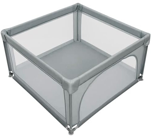 Baby Laufstall, Laufgitter klappbar, Ein-Knopf-Faltung & Sicherheitsschlössern, Krabbelgitter mit Netz & Reißverschluss, Laufgitterzelt für Kleinkinder,120 * 120 * 66 cm-dunkelgrau