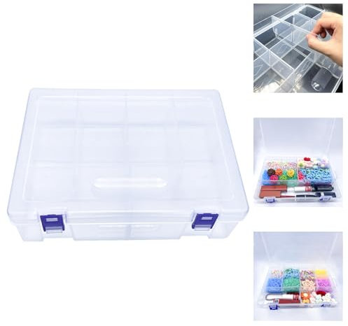 10 Gitter Transparenter Aufbewahrungsbox mit Fächern, Einstellbares Fächern Sortierbox Aufbewahrungs Box, Stapelbar Doppelte Schnalle Plastik Organizer Box für Zubehör Perlen Schmuck Nähfäden