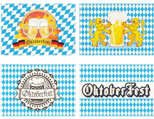 4 Stück Oktoberfest deko platzset, bayrische deko tischläufer blau weiß, platzsets abwaschbar, Für deko Oktoberfest Party, deko bayrische Party,Bar Bierzelt