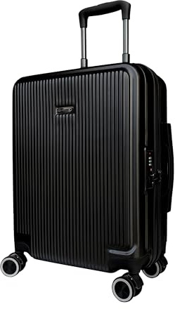 Valigia Trolley Cabina, Bagaglio a mano 55x40x20 cm, Rigido in ABS+PC, 4 Ruote Doppie Silenziose girevoli, con carrello in Alluminio e Lucchetto incassato. (Nero)