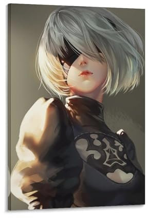 KPOKAHT Nier Automata Wandkunst-Poster, Motiv: Anime-Mädchen (2B), Leinwandbild, Wohnzimmer-Dekoration, Zuhause, 30 x 45 cm