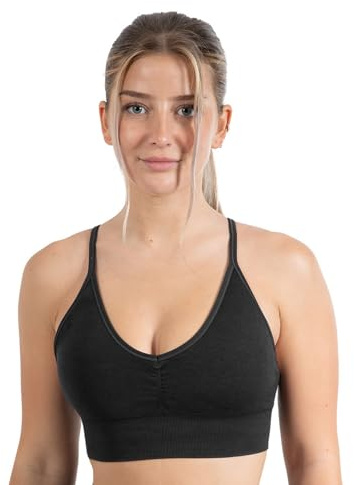SMILODOX Sport BH Damen - Batik Acid Vera Scrunch - Shaped Fit, Blickdicht Push Up BH, V-Ausschnitt BH ohne Bügel, herausnehmbare Cups, verstellbare Träger Bustier, Yoga, Fitness & Training