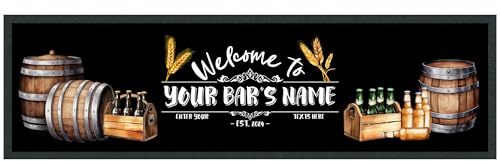 Purple Print House Personalised Beer Barrell Bar Runner Vintage Pub Pints Garden Mat, Large - 880x250, White