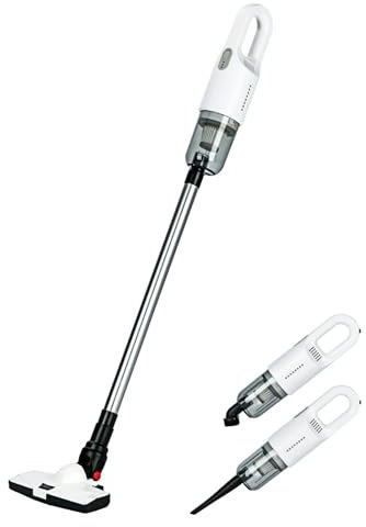 Bewinner Akku Staubsauger 3-in-1, 6000 MAh/2 Gänge/12000Pa Wiederaufladbar Staubsauger Kabellos, Tragbarer Handstaubsauger, Leistungsstarker Saugstab für Teppich, Hartboden, Auto, Haustier (Weiß)