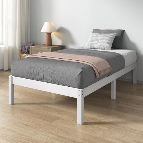 Zinus Ellie Bett 90x200 cm - Höhe 35 cm - Massivholzbett - Bambus und Holz Plattform Bettgestell mit Lattenrost - Kein Boxspring erforderlich - Einzelbett - Weiß