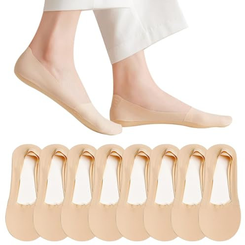 DIGNFENG 8 Paires Chaussettes Femme Invisibles Tissu Découpable avec Silicone Antidérapant Chaussettes Bateau basses 35-39 Socquettes Protège-pied pour Mocassins Ballerines Escarpins