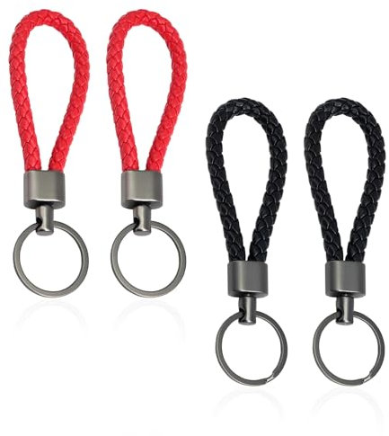 4 Pièces Porte Clef Cuir Tressé,Porte Clé Voiture en Cuir Noir,Keychain PU Tressés Cles Boucle Simple,Pochette Créatif Porte-CléS Tresse étui,pour Voiture,Moto,VéLo Bicyclette Et Maison Homme Femme